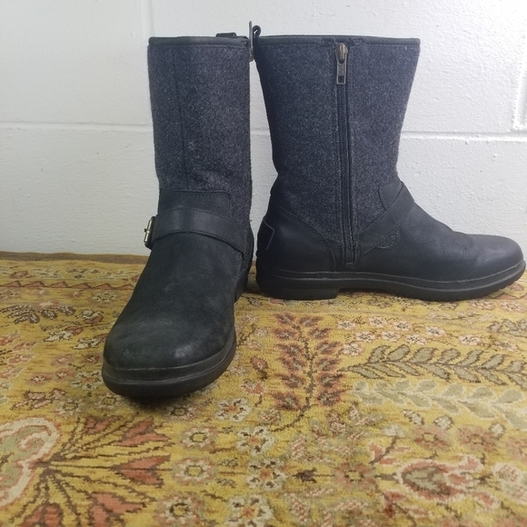 Ugg Robbie wool leather dark charcoal mid calf boots - Picture 11 of 14